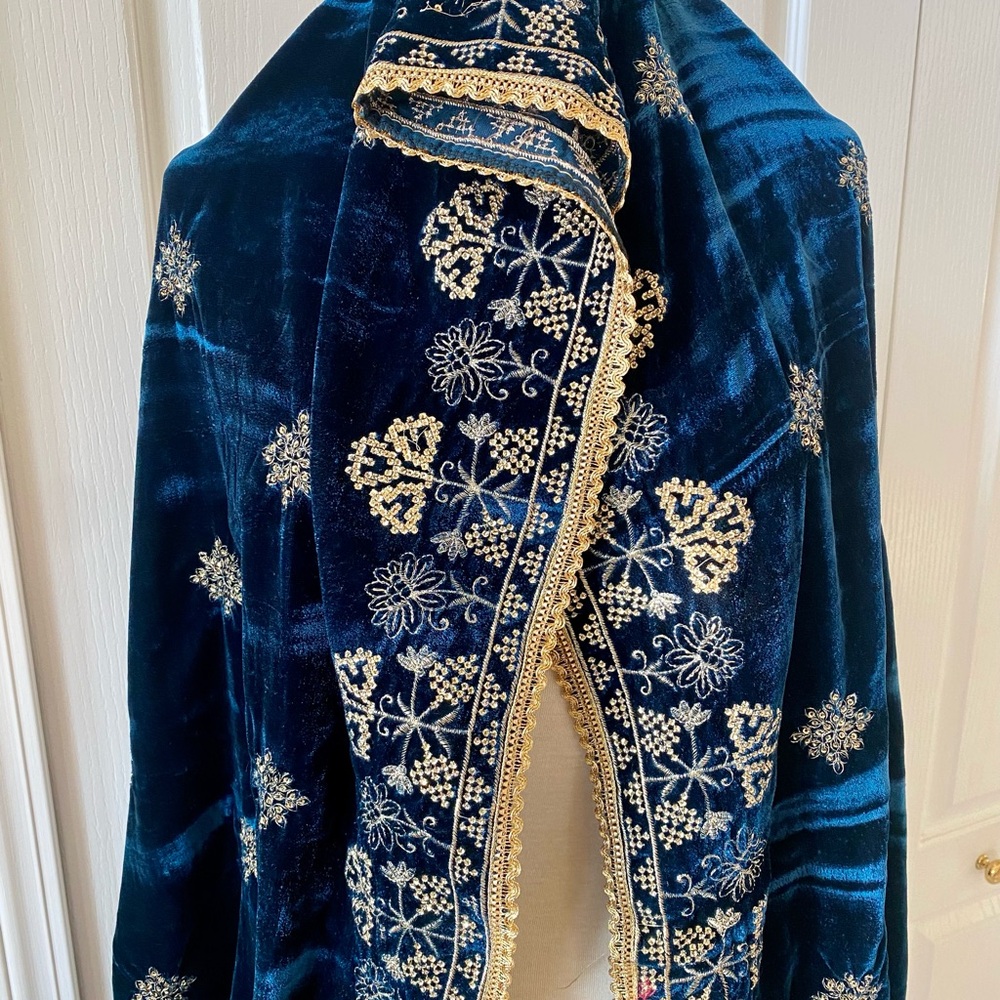 Embroidered Navy Velvet with Gold Trim stone work